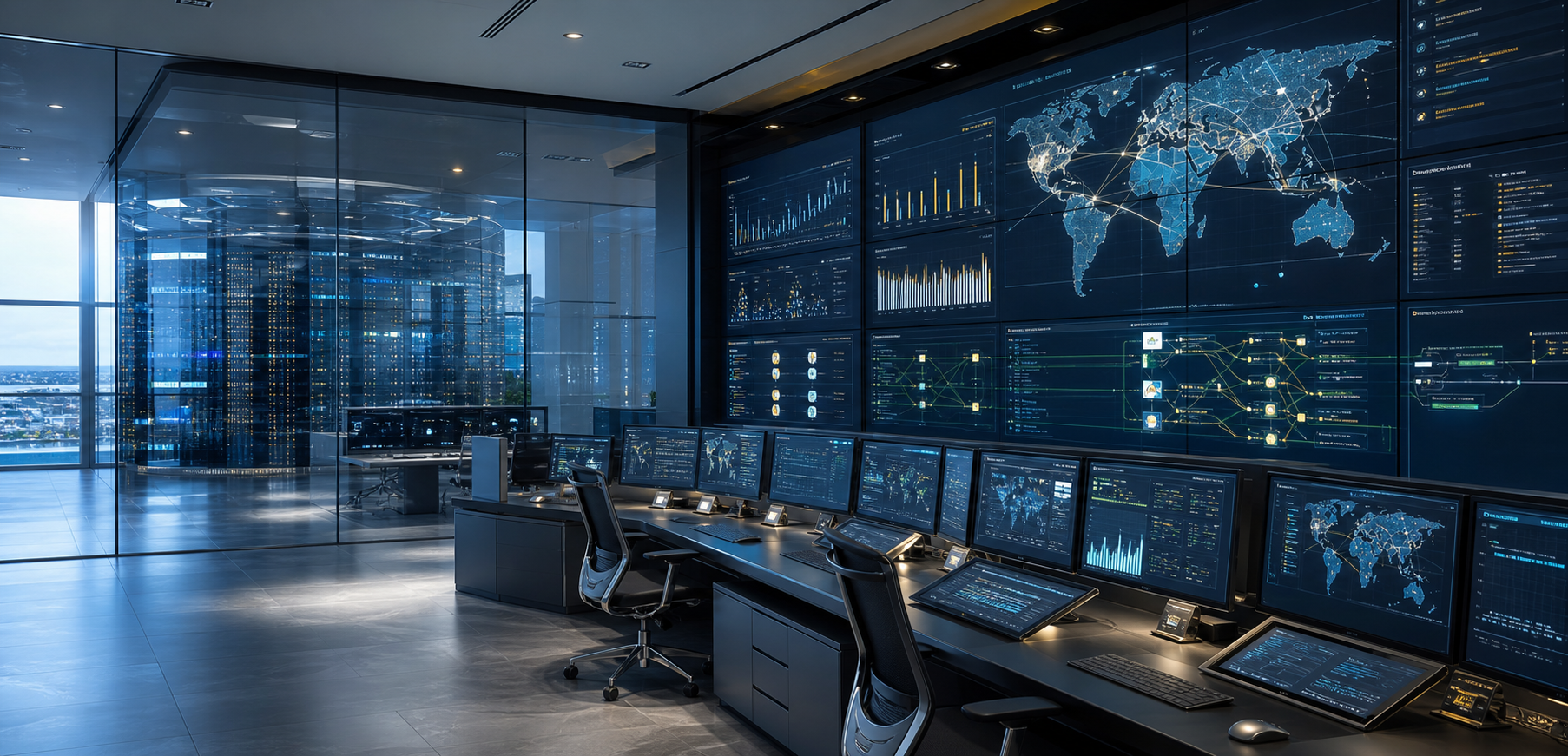 Modern financial operations command center with secure settlement dashboards